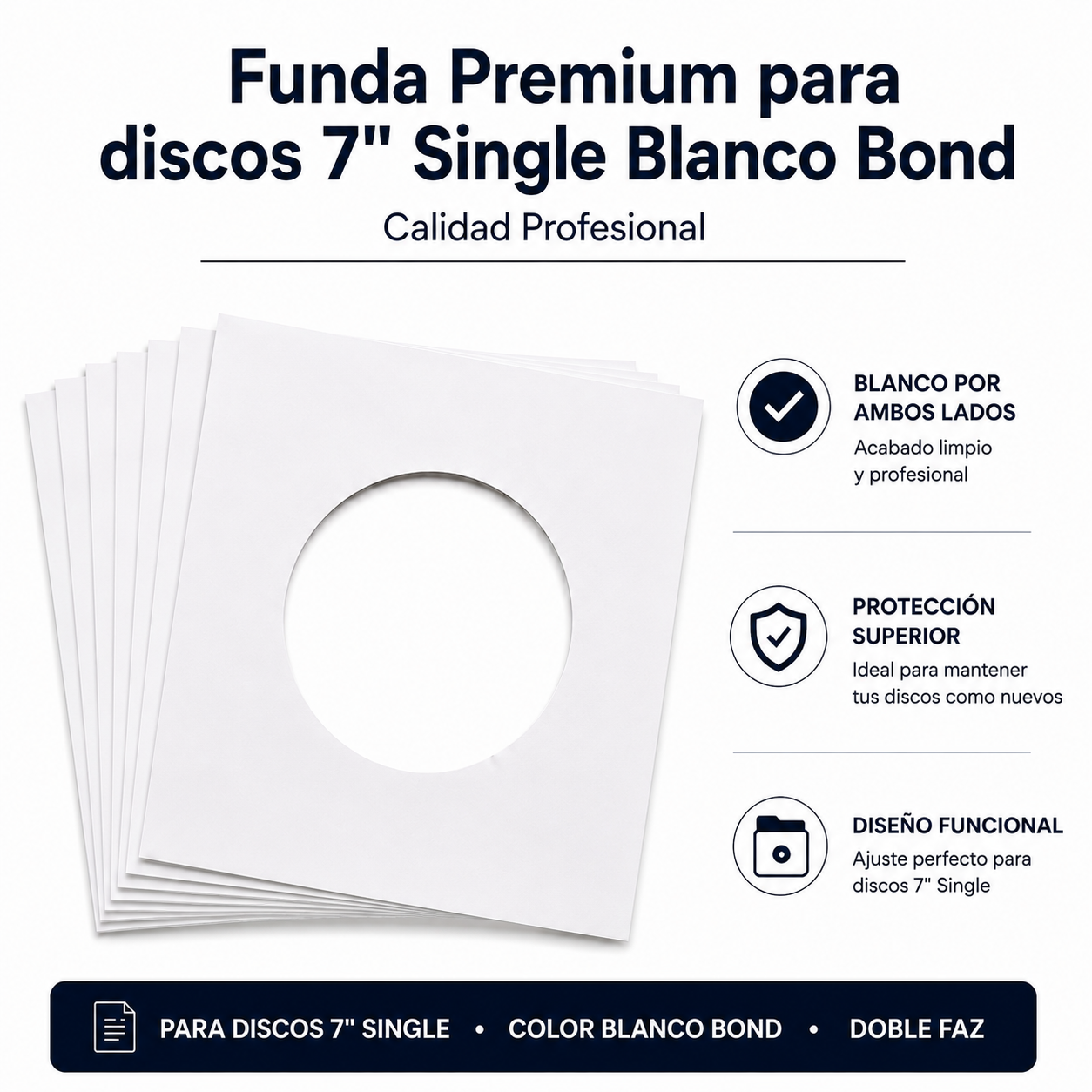 x10 funda premium para discos 7" single blanco bond