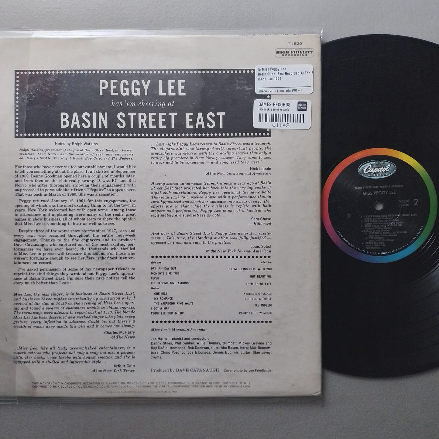 lp Miss Peggy Lee Basin Street East Recorded At The Fabulous New York Club made usa 1961